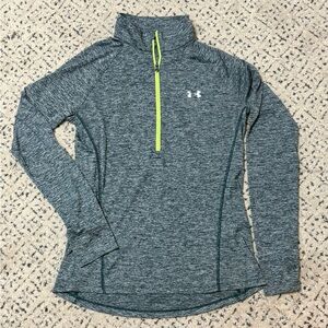 UNDER ARMOUR Medium Green Spacedye 1/4 Zip Long Sleeve Loose Athletic Top